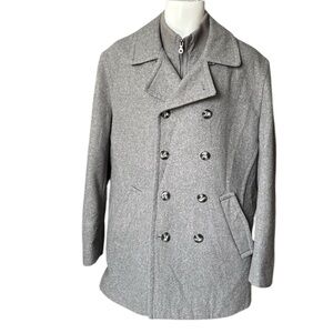 EGARA Men's Wool Blend Removable Collar Peacoat, Size L